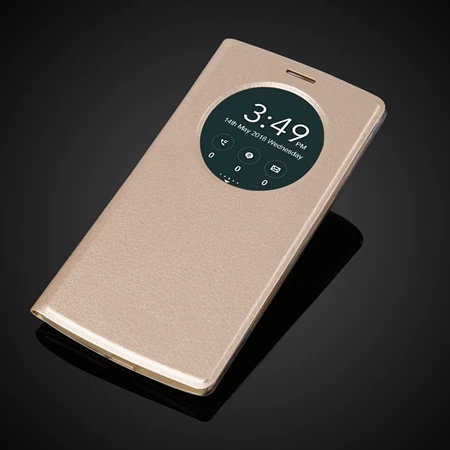 Новое поступление для LG G4S, кожаный чехол с Откидывающейся Крышкой, быстрый круглый чехол, функция автоматического отключения, умный вид, задняя крышка батареи для LG G4S - Цвет: Gold