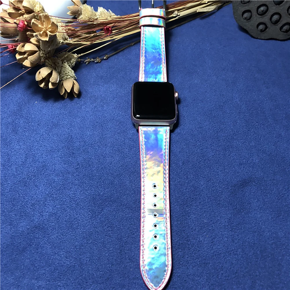 Цветной Яркий кожаный ремешок для Apple Watch 38 мм 40 мм 42 мм 44 мм для iWatch ремешок серии 2 3 4 5 браслет