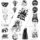 Временные татуировки с черным слоном и медведем, Реалистичная наклейка, искусственная Водонепроницаемая Татуировка в виде Луны и звезды, искусство тела, искусственная татуировка на горный лес