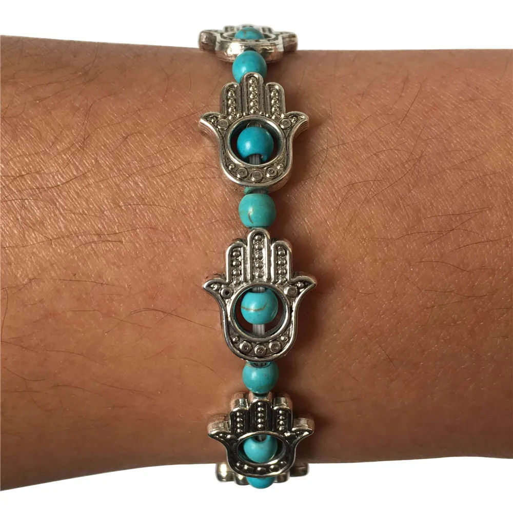 Мода Синий Смола камень Бусины Браслеты с подвесками Этническая Алюминиевый