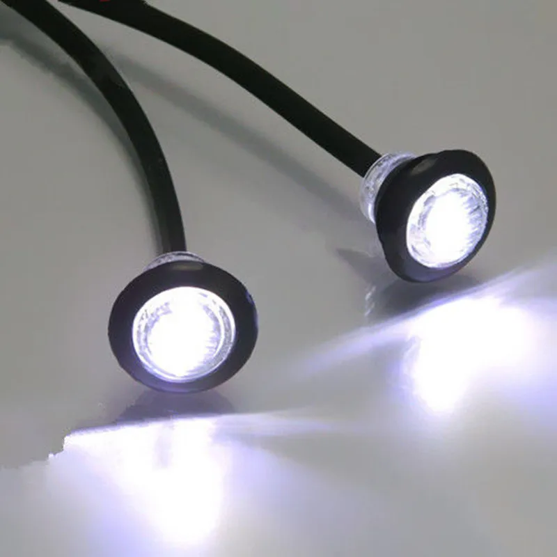 Pair Motorcycle Mini White Flush Mount Round LED Marker Light Car Truck Trailers Dual Sport Bike Touring Scooter Offroad Atv| |