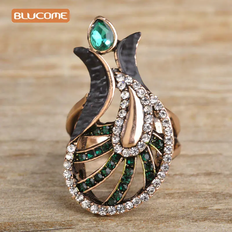Женское Винтажное кольцо Blucome зеленое из каучука в форме бутылки с индейкой и