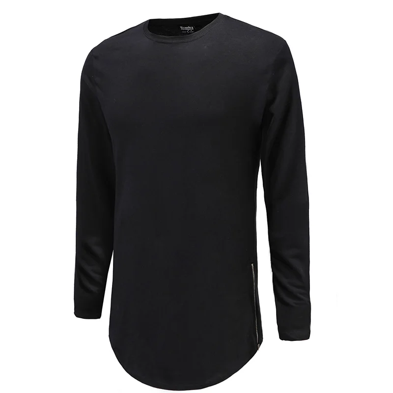 SHOKOTANO Mens Long Sleeve Solid T shirt Men Hipster Hip Hop Basic Curved Hem Side Zipper T-Shirt | Мужская одежда