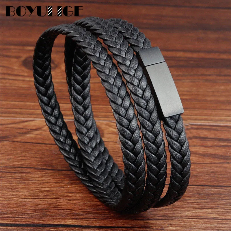 Мужские браслеты 2019 многослойный браслет из натуральной кожи мужские ювелирные
