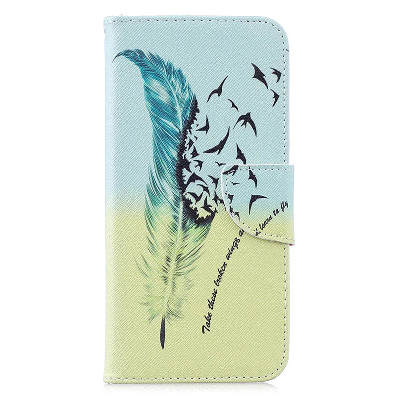 Feathers and Birds Роскошный кошелек с рисунком из искусственной кожи с откидной крышкой чехол для Huawei Honor 7 S 8 S 7C 7A Play 8A Y6 Pro P9 Lite Y5 Lite Y7 Fundas - Цвет: Feathers and Birds