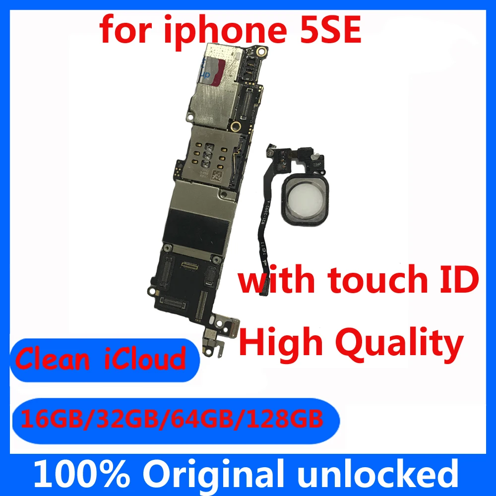 

for iphone 5SE Original IOS System logic board unlocked mainboard with / NO Touch ID Free iCloud motherboard+Chip 16GB 32GB 64GB
