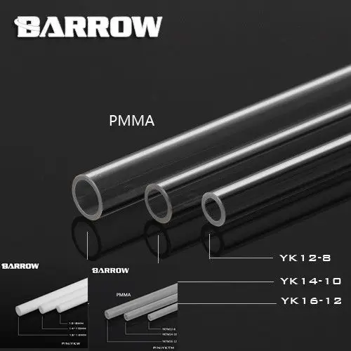 

Barrow YK1208/YK1410/YK1612, 500 мм прозрачные акриловые жесткие трубки, высокое качество 8*12 мм/10*14 мм/12*16 мм жесткие трубки водяного охлаждения