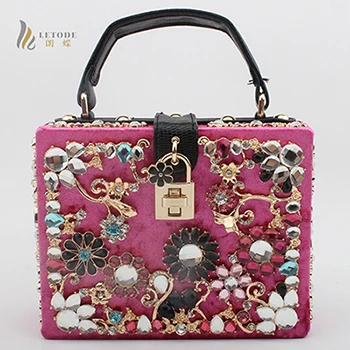 Rose red bags for women clutch bag diamonds flower shoulder bag evening bag bolsa feminina luxury handbags women bags designer totes - Цвет: Rose red
