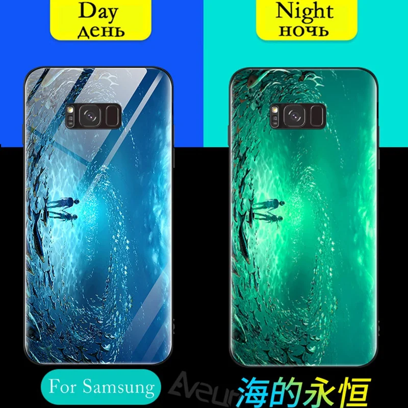 Чехол со светящимся стеклом для Samsung Galaxy Note 10 Plus S8 S9 S10 чехол из закаленного стекла