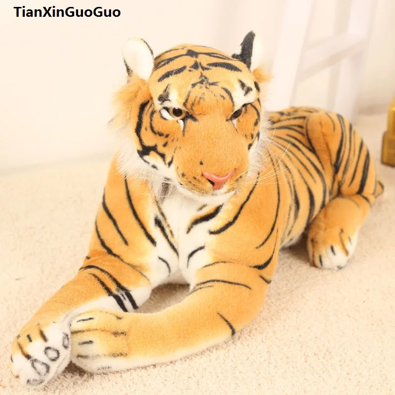 

large 75cm lovely yellow tiger plush toy simulation prone tiger soft doll throw pillow birthday gift s0466