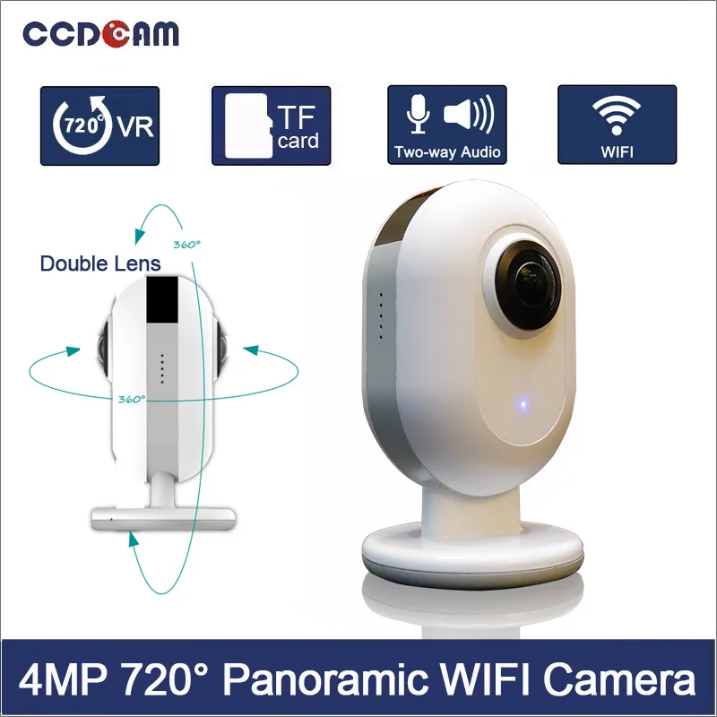 CCDCAM free shipping 4MP 720 Degree panorama Camera Wifi 8P Fisheye Ultra Dual Lens 220D Angle Panoramic VR Video Cam.