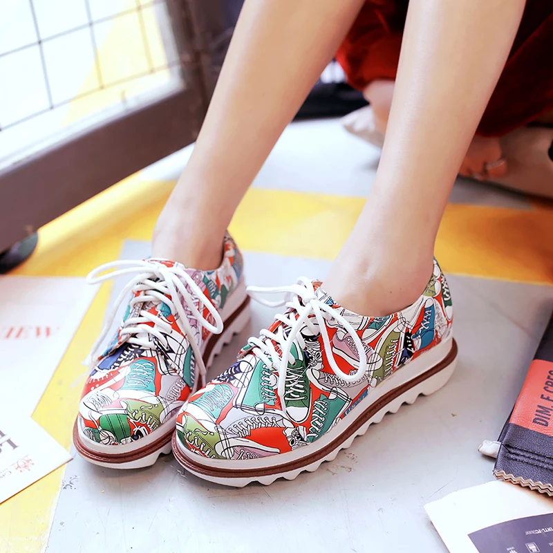 COOFU Мода повседневная клинья пятки платформы зашнуровать женщин насосы из