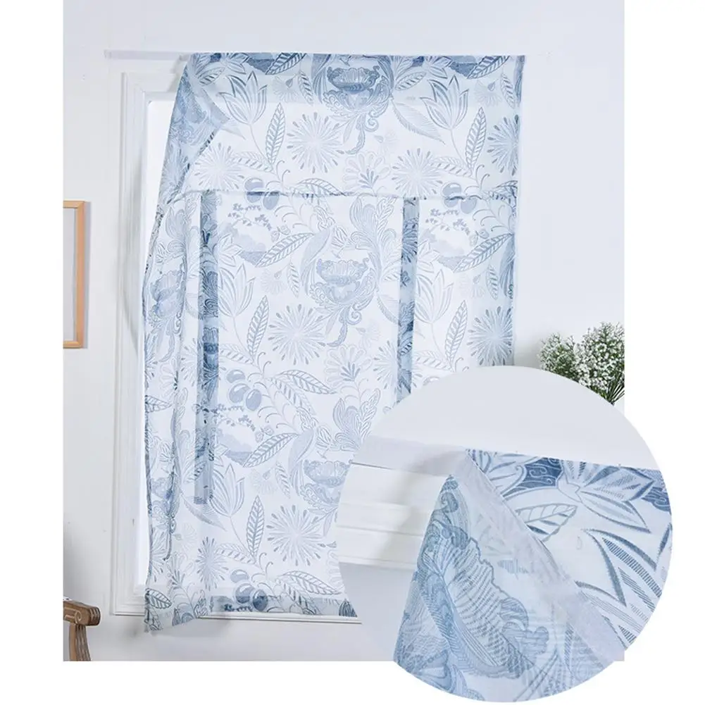 Новое поступление синие римские тюлевые занавески с принтом для гостиной кухни