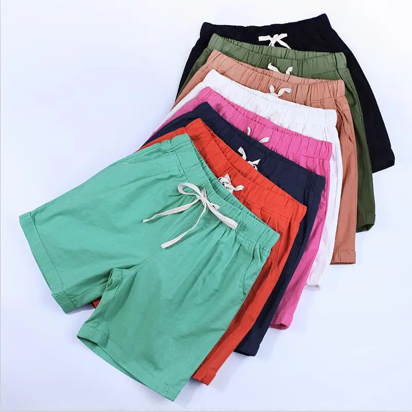 Женские свободные однотонные шорты со шнурком повседневные средней длины