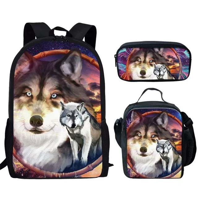 HX627CGK INSTANTARTS 3D Волк рюкзак для молодых девочек и мальчиков Mochila студенческий школьный крутой животный узор мужской набор Рюкзак Детские сумки для книг - Цвет: HX627CGK
