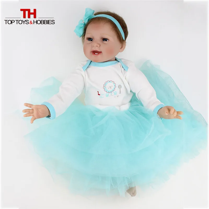 NPKDOLL 55 см живая девочка кукла реборн силиконовая Vinly Bebe куклы голубые глаза дети подарок на день рождения Juguetes