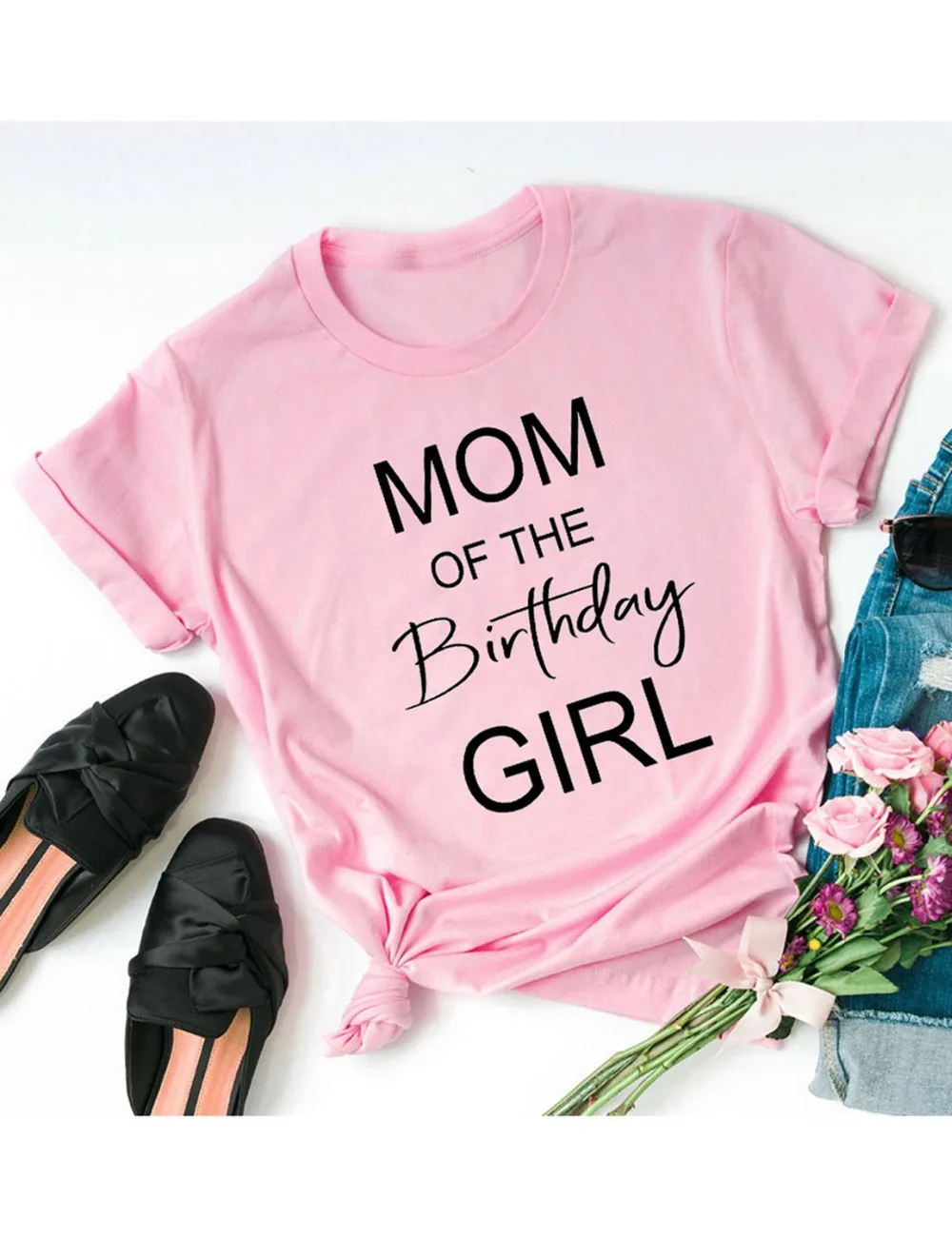 

mom of the birthday girl graphic T-Shirt casual tumblr birthday pink clothing slogan Tee mama Grunge lover mama gift t shirt top