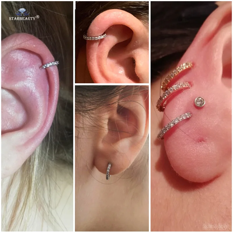 Starbeauty 1pc Clear Gem Nose Ring Tragus Piercing Helix Hoop Septum Rings Nose Piercing Clicker Fake Piercing Oreja Ear Jewelry
