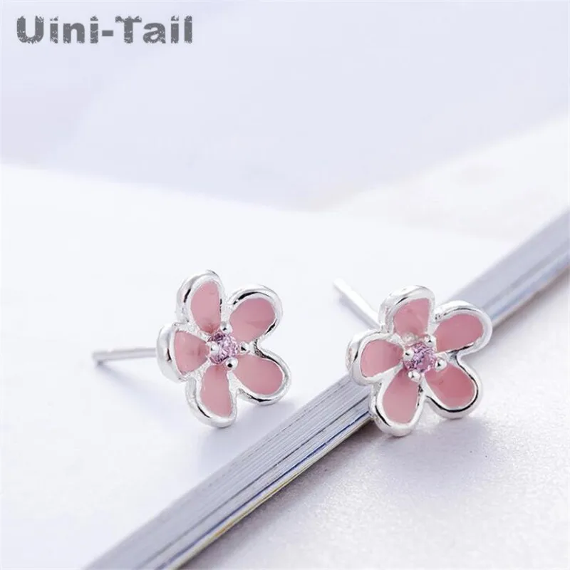 Серьги Uini Tail из стерлингового серебра 925 пробы с розовыми цветами модные милые