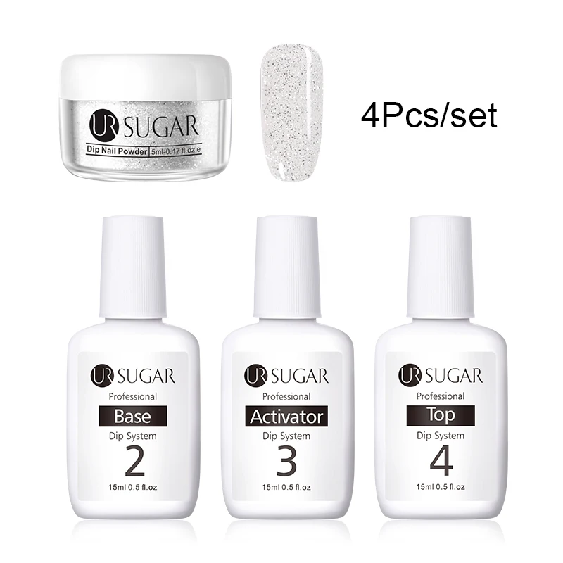 4Pcs set 4 Ur Sugar 5 мл блеск окунания ногтей порошок мерцающий голографический пигмент Пыль порошок украшение натуральный сухой без лампы лечения набор - Цвет: 4Pcs set 4