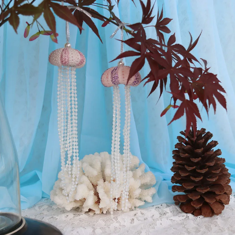 6 шт./партия) Розовый Морской Urchin Рождественский кулон и капли украшения натуральный корпус и раковины ручной работы вечерние DIY Декор