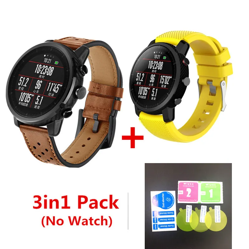 9 3 в 1/упаковка ремешок для часов для оригинального Xiaomi Huami Amazfit Stratos Band Amazfit 2 Pace кожаный ремешок 22 мм силиконовый браслет - Цвет: 9