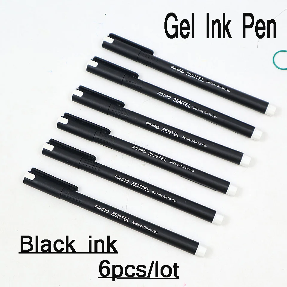 6pcs Black ink 6 шт./лот, высококачественные гелевые ручки, черные, синие и красные чернила, 0,5 мм, очень хорошие гладкие гелевые чернила, ручка для письма, школьные принадлежности, канцелярские принадлежности - Цвет: 6pcs Black ink