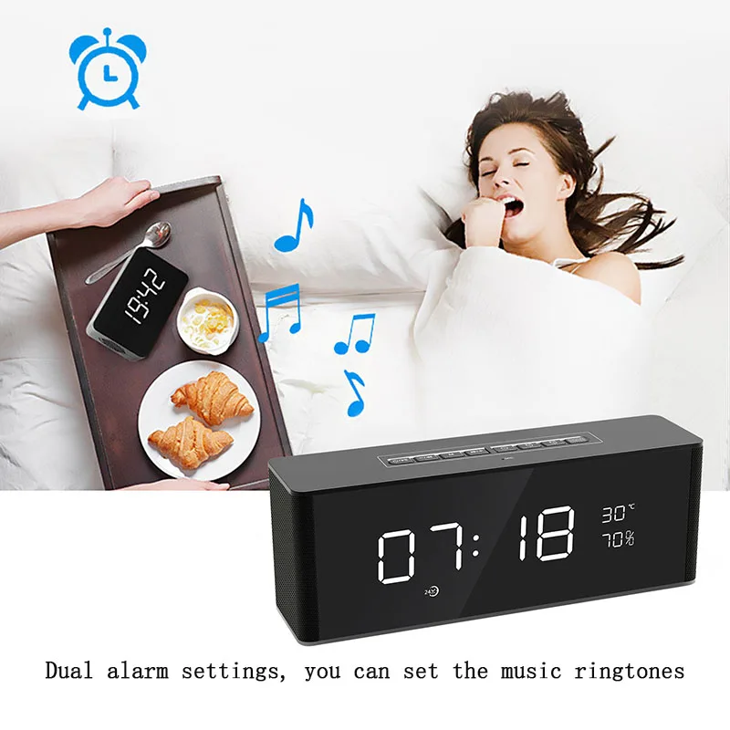Chekenow Portable Wireless Bluetooth Speaker with Dual-Driver LED Time Display Clock Alarm Loudspeaker uilt-in Mic | Электроника
