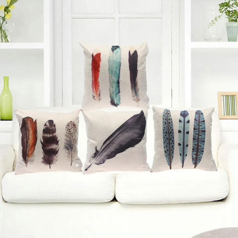 2016 Винтаж молния скрыта птица Перо Ретро талии Подушки покрытие Чехол 45 см