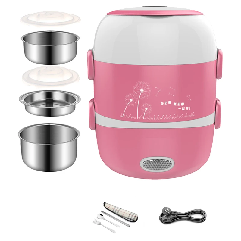 Pink-3 Liner 220 В портативный Электрический нагревательный Ланч-бокс из нержавеющей стали, контейнер для еды, термос для офиса, бэнто-бокс, пароварка для еды, Мини рисоварка - Цвет: Pink-3 Liner