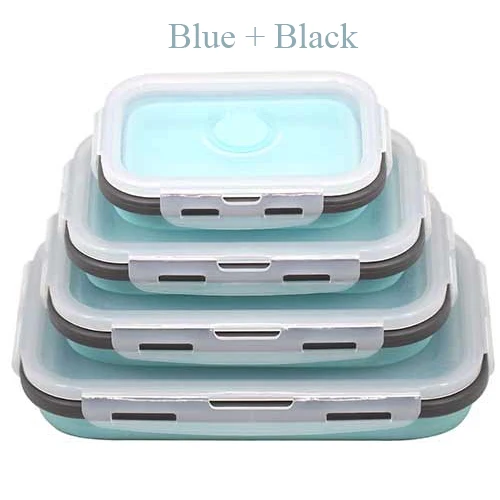 Blue Black Силиконовый складной Ланч-бокс для хранения фруктов, контейнер для хранения пищевых продуктов, Портативный Ланч-бокс, контейнер для хранения холодильника - Цвет: Blue Black