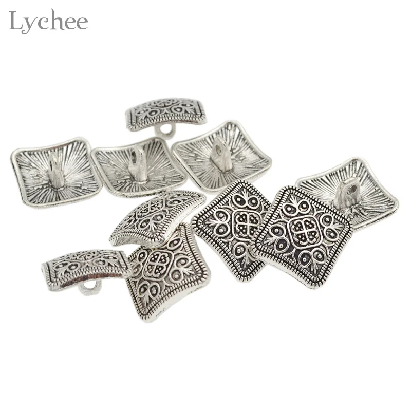 10 шт. квадратные Серебристые пуговицы Lychee Life с металлическим хвостовиком для