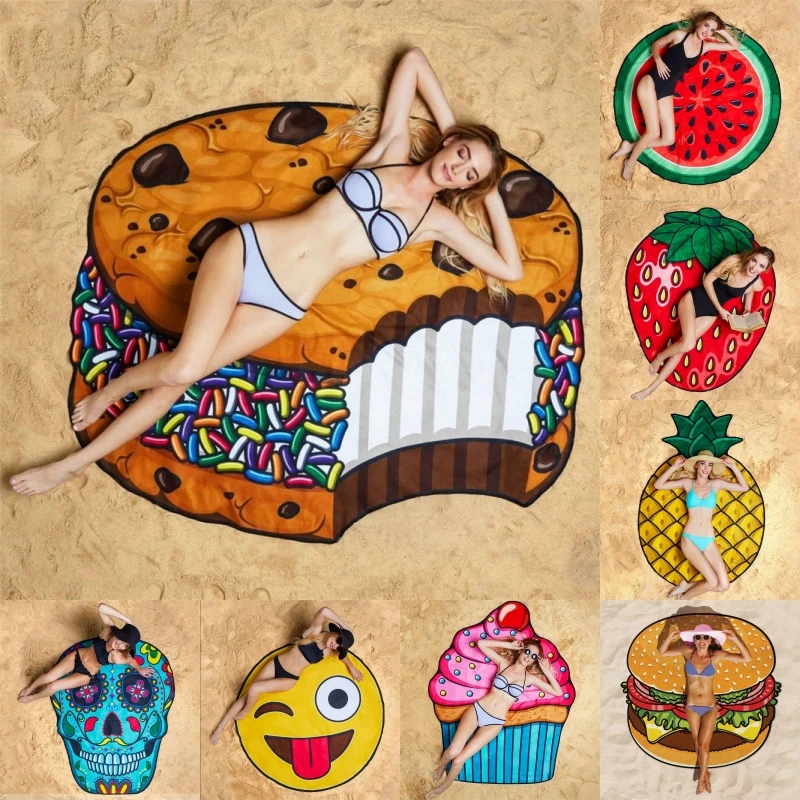 Hamburger Pizza Ice Cream Pie Throw Roundie Shawl Ananas Strawberry Watermelon Fruit 3D Print Round Beach Scarf Wrap YG143 | Аксессуары