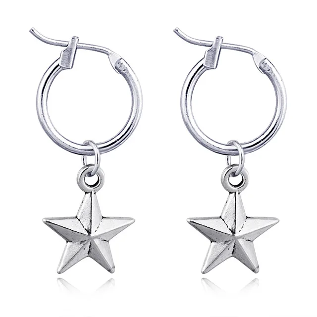 silver color 1 пара милые стереоскопические маленькая звезда кулон серьги-кольца для женщин Шикарный Серебряный цвет бесконечные серьги в форме колец E633 - Окраска металла: silver color