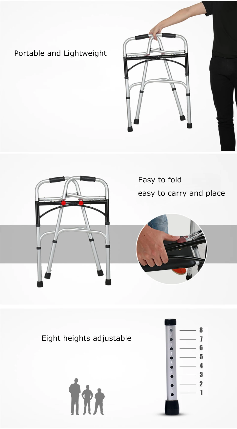 New design folding elderly disabled people portable frame walker walking aids with backrest
