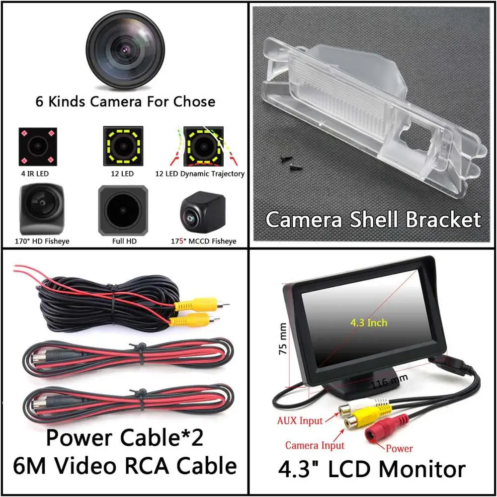 Camera 4.3 inch LCD 175 градусов 1080P рыбий глаз задний вид автомобиля камера для Nissan March Renault Logan Sandero W автостоянка монитор - Название цвета: Camera 4.3 inch LCD