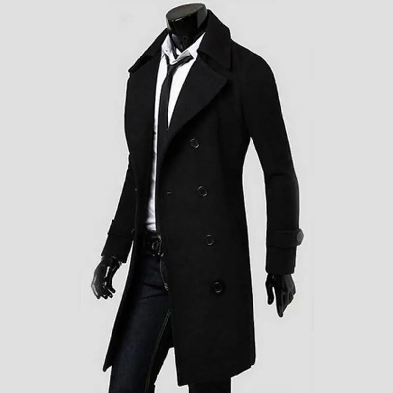 

Casual Fashion Cool Men Double Breasted Overcoat Outwear Trench Coat Winter Long Jacket