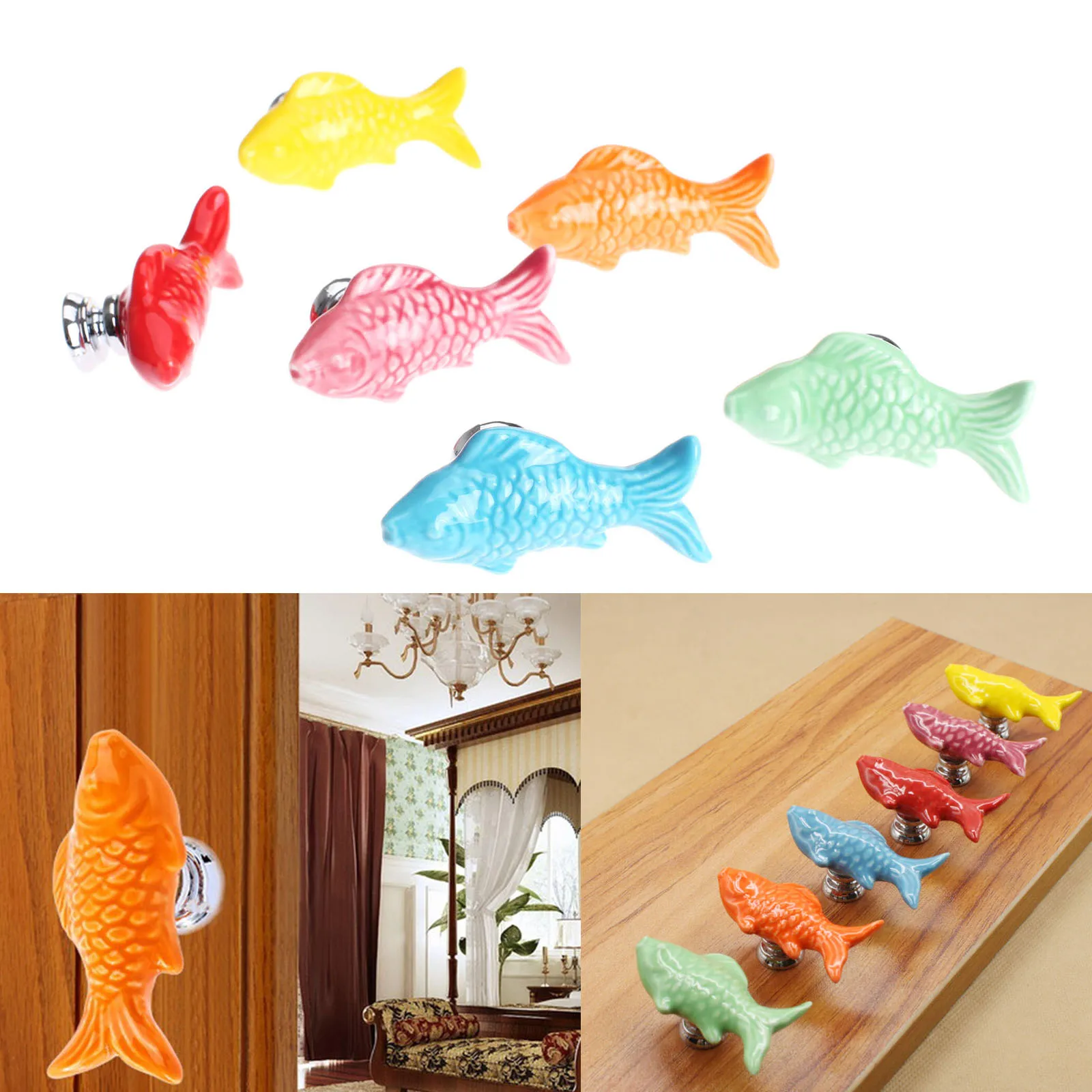 1 шт. керамические ручки для ящиков в форме рыбы кухонные милая ручка мебели