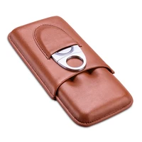 portable travel leather cigar case 2 tube holder cigars humidor box with metal cigar cutter th 1002 free ship hot sale