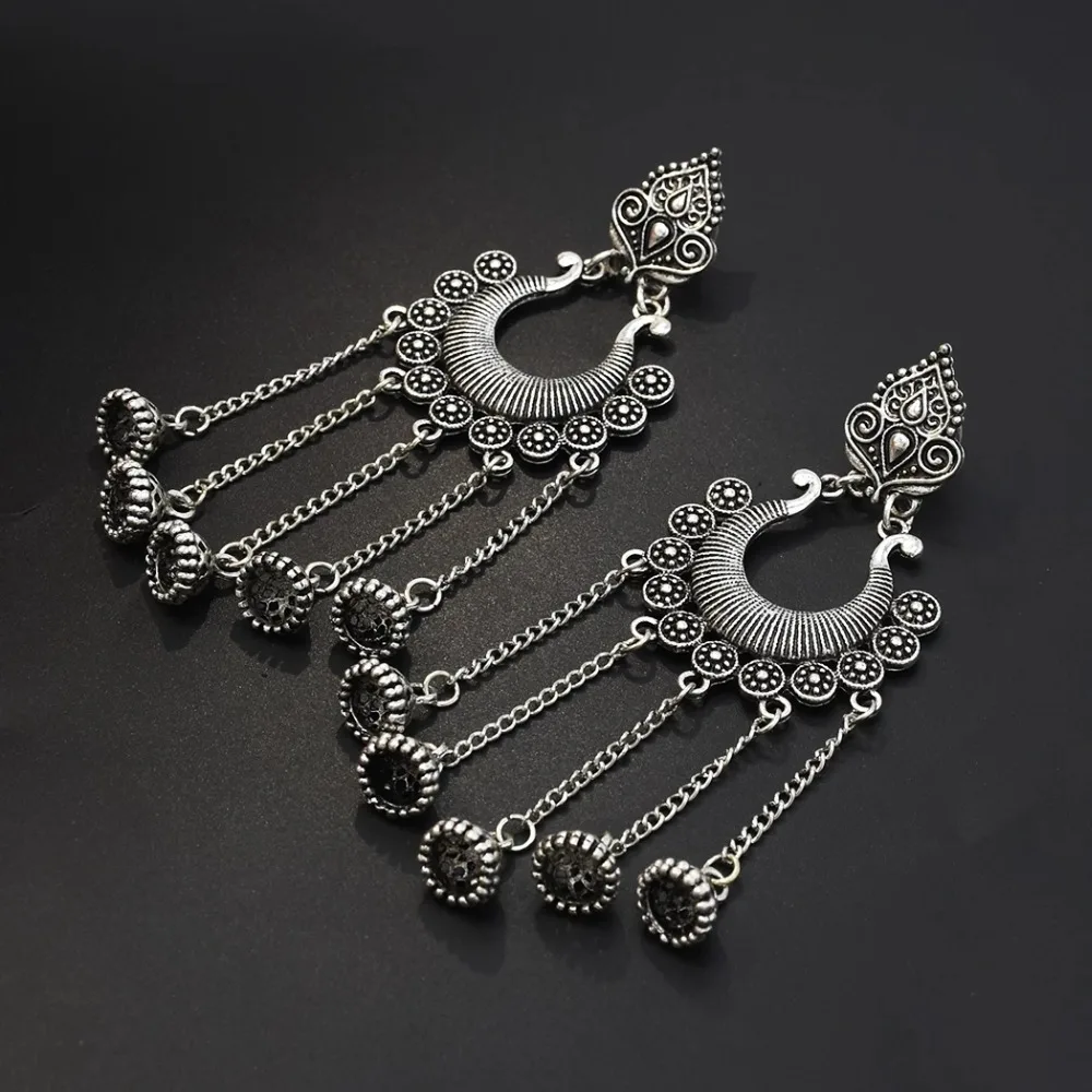Индийские Jhumka Jhumki Висячие серьги для женщин резной цветок оксидированный кисточкой бисером pendientes Афган турецкий Египет племенной ювелирные изделия