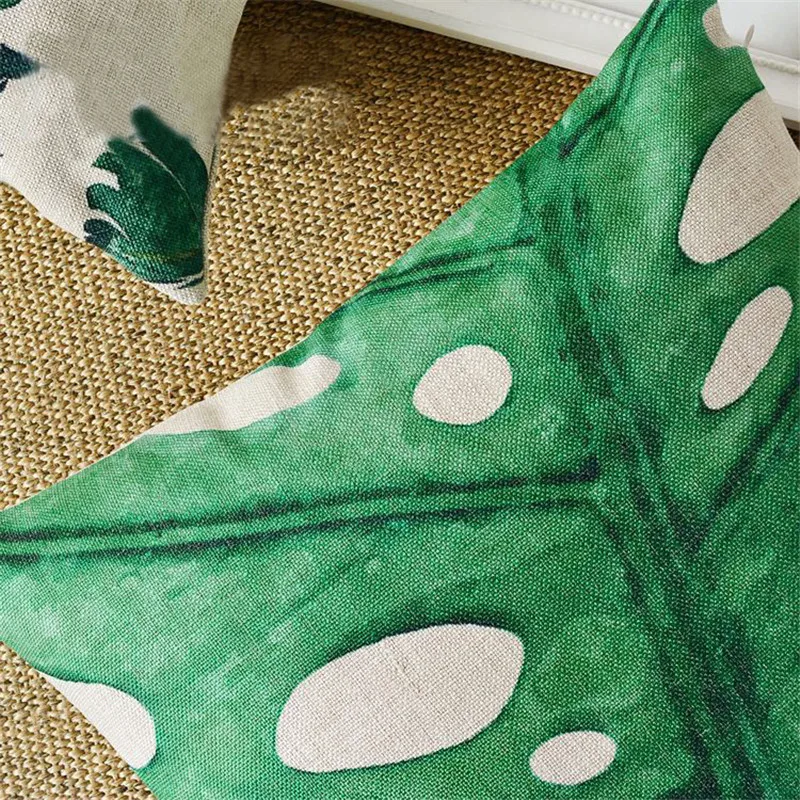 

Tropical Style Green Leaves Print Cushion Cover Home Decorative Pillow Case Cojines Decorativos Para Sofa Pillow Cover Almofada