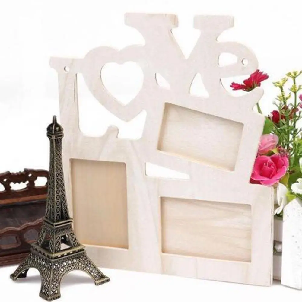 DIY Photo Frame Hollow Love Wooden Family Picture Frames Blank Paint Home Art Decor | Дом и сад