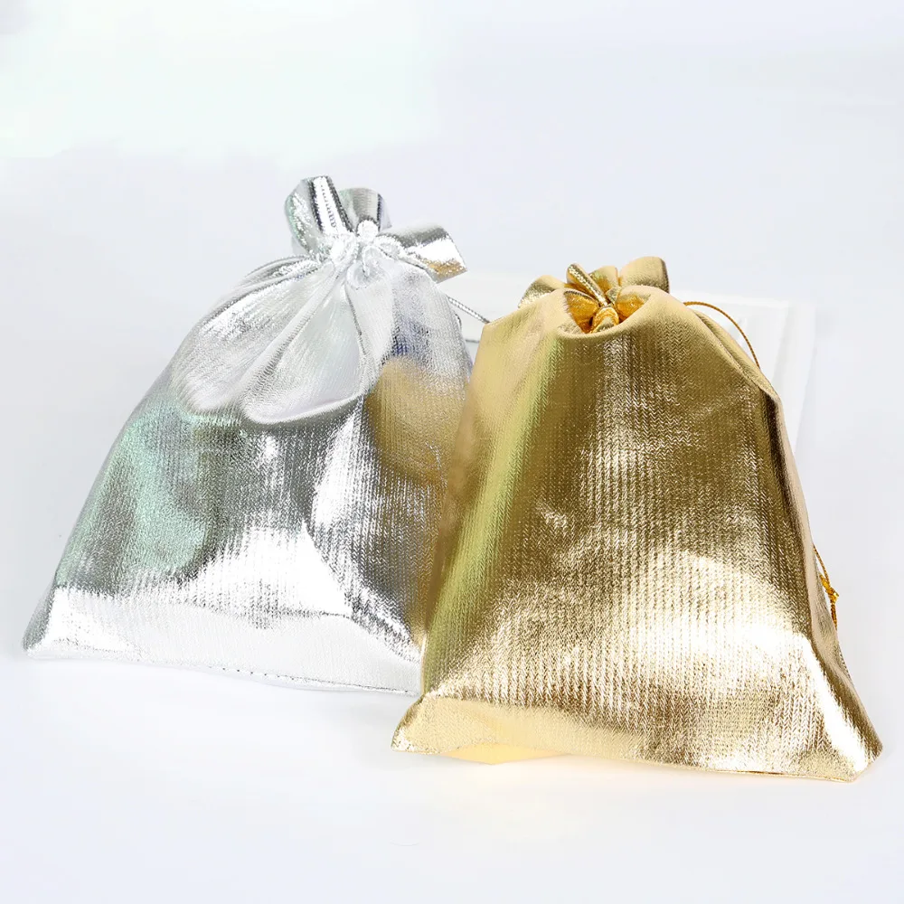 50pcs/lot 7x9/9x12/10x15/13x18cm Gold Silver Color Drawstring Organza Bag Jewelry Packaging Wedding Pouches | Украшения и
