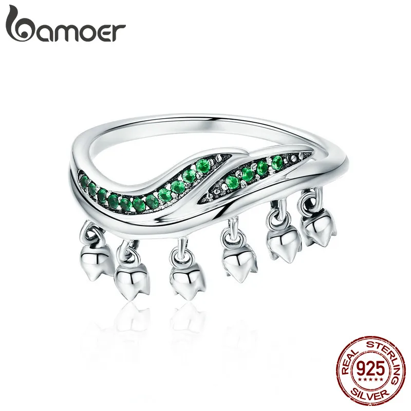 BAMOER, Настоящее серебро 925 пробы, нежное дерево, листья, цветочные бутоны, свисающие кольца для женщин, хорошее серебряное ювелирное изделие, подарок SCR301