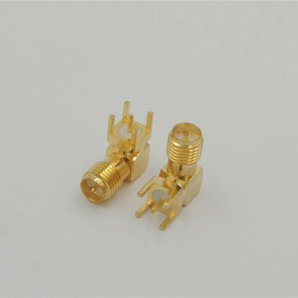 

Крепление на печатную плату пайкой RP-SMA Женский Джек правый угол RF коаксиальный разъем адаптера позолоченный
