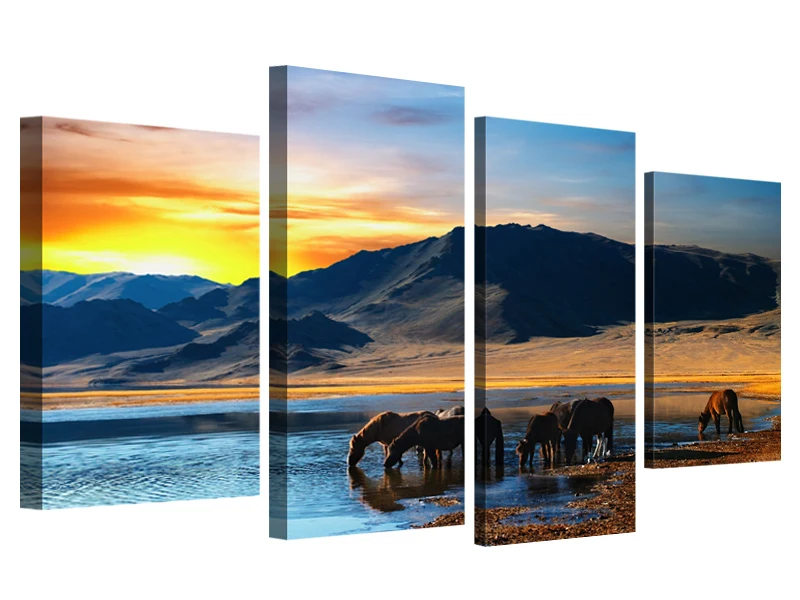 4 Панель Unframed Горная Лошадь Wall Art HD Картина Печатается Живопись Маслом на Холсте