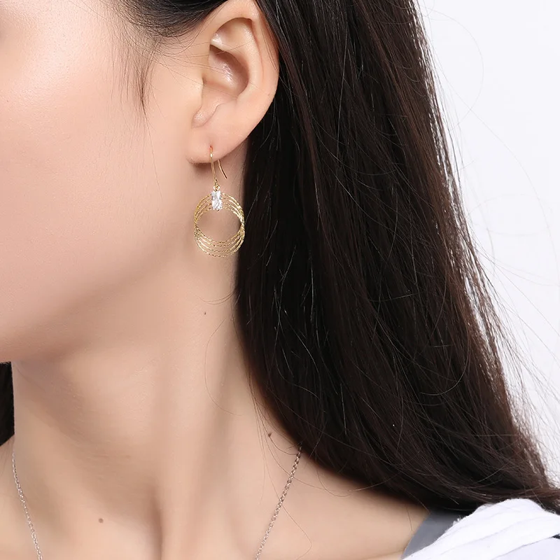 INZATT Real 925 Sterling Silver Geometric Round Zircon Dangle Drop Earrings For Charming Women Wedding Fine Jewelry Cute Gift | Украшения и