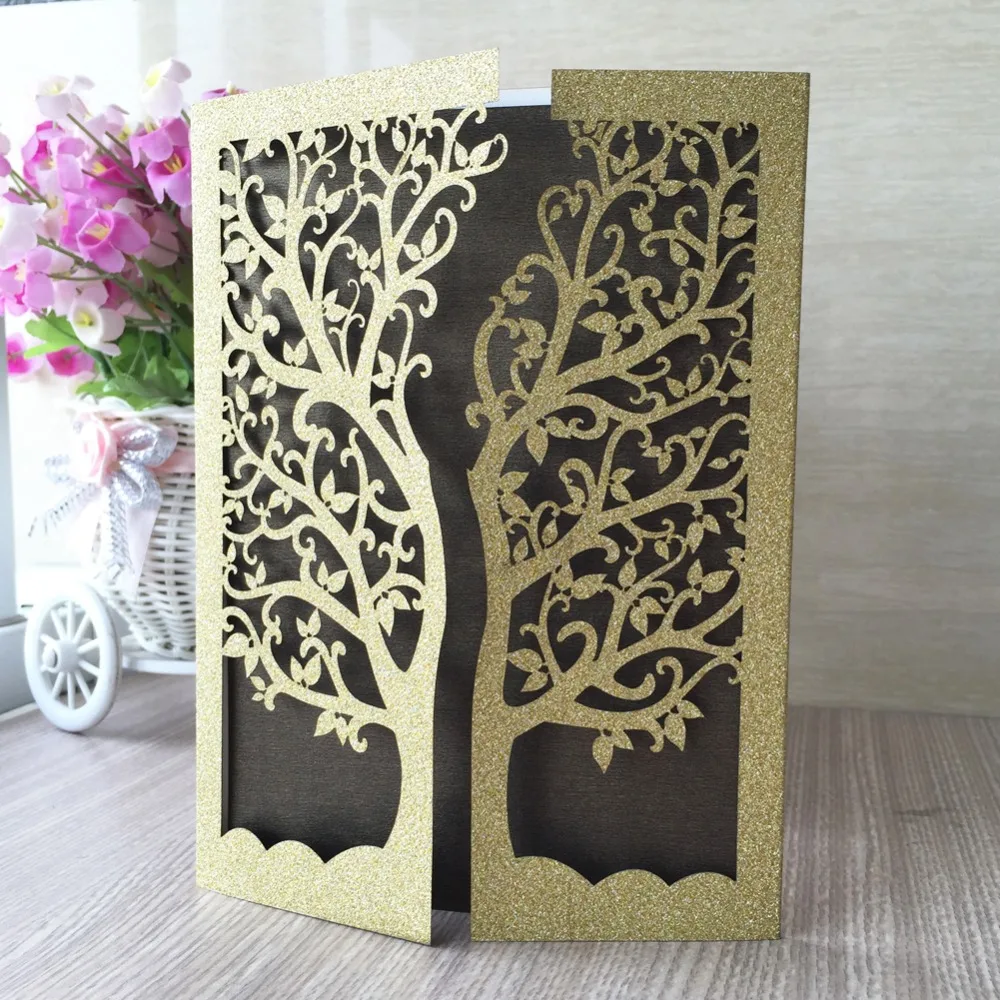 Бесплатная доставка 12 шт блестящее Золотое винтажное дерево