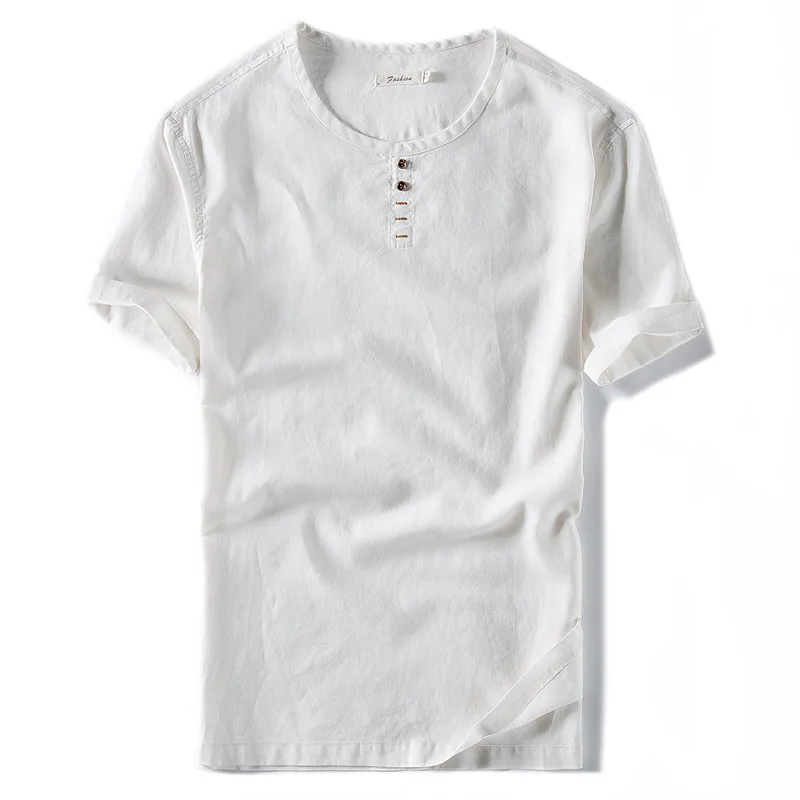 IEMUH Men T-shirt Short Sleeves Cotton Linen Male Fashion T Shirts Loose Thin Chinese style | Мужская одежда