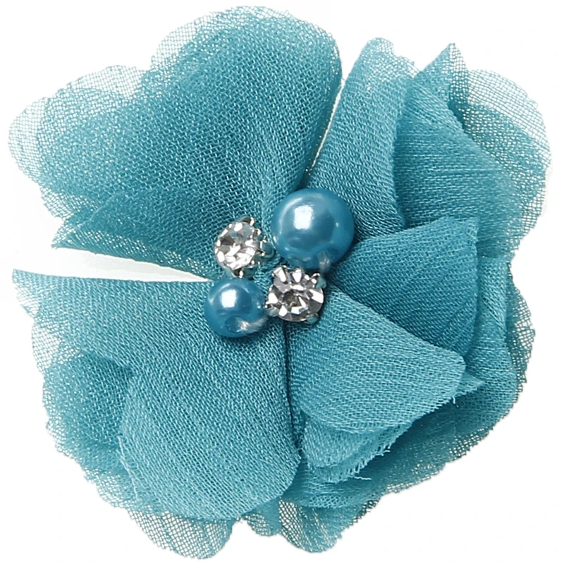 

(5pcs/lot) 2" 24 Colors Chiffon Fabric Flowers Pearl Rhinestone Flower DIY Hair Accessories Beaded Flower hair&jewelry
